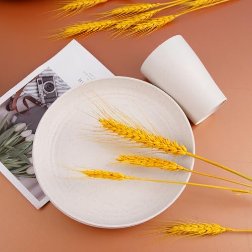 Supernal 32Pcs Beige Wheat Straw Dinnerware Set for 8, Unbreakable Dishes