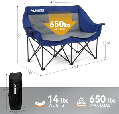Oversized Double Camping Chairs for Adults, 2 Person Camping Chair, Blue