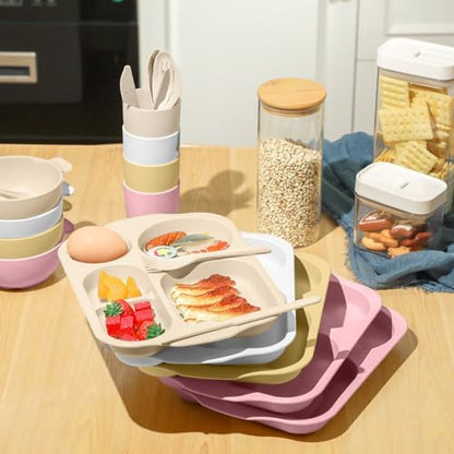 Honoson 24pcs Wheat Straw Dinnerware, Unbreakable, Light Color