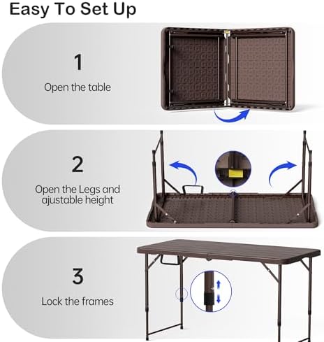 VSOAEIL 4 FT Folding Table, Small Plastic Foldable Table Adjustable Height