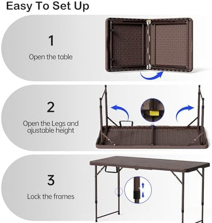 VSOAEIL 4 FT Folding Table, Small Plastic Foldable Table Adjustable Height