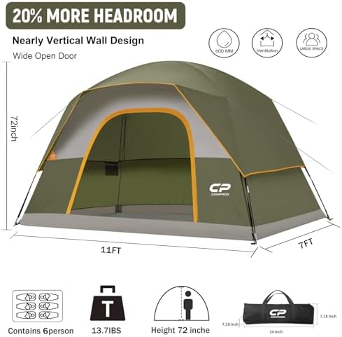CAMPROS CP Tents for Camping 2/4/6 Person, Waterproof Windproof Dome Tent
