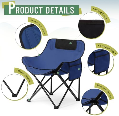 2 Pack Folding Camping Chairs Portable, Blue, Solid Color