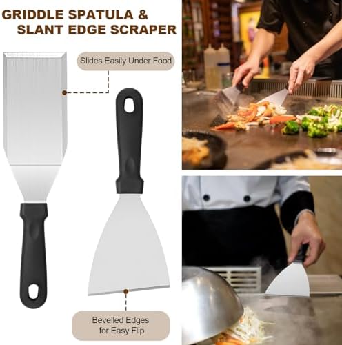 14PCS Griddle Accessories Kit, Flat Top Grill Accessories Set for Blackstone and Camp Chef, Grill Spatula Set with Enlarged Spatulas, Scraper for Outdoor Barbecue