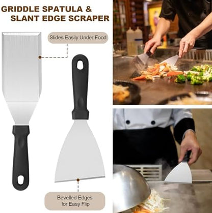 14PCS Griddle Accessories Kit, Flat Top Grill Accessories Set for Blackstone and Camp Chef, Grill Spatula Set with Enlarged Spatulas, Scraper for Outdoor Barbecue
