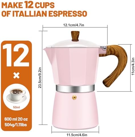 12 Cup Aluminum Espresso Stovetop Moka Pot Express Coffee Maker Percolator Italian Classic Mocha Coffee Machine for Italian and Cuban Cafe Brewing for Home & Camping 600ml 20oz