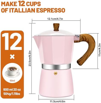 12 Cup Aluminum Espresso Stovetop Moka Pot Express Coffee Maker Percolator Italian Classic Mocha Coffee Machine for Italian and Cuban Cafe Brewing for Home & Camping 600ml 20oz