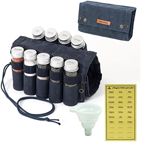 Camping Spice Kit, 9 Jars with Labels & Funnel (NAVY BLUE)