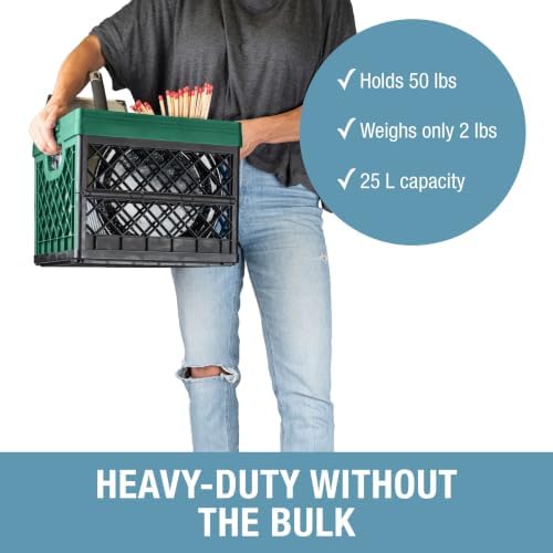 CleverMade Collapsible Milk Crates For Storage, 25L 3 Pack, 50 lb, Forest