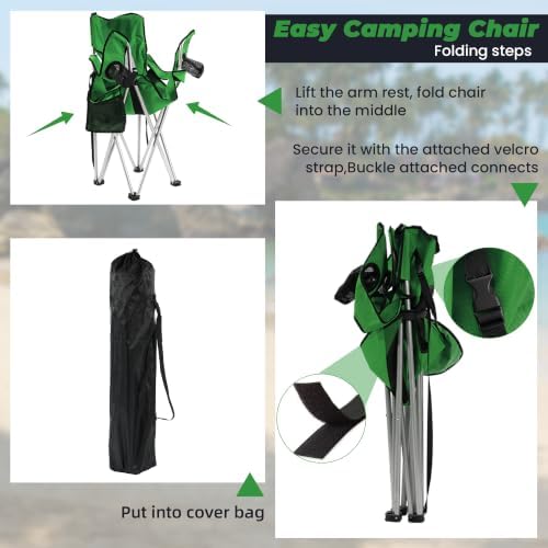 HULKFIT 2 Pack Folding Camping Chair,Heavy Duty Portable Outdoor Beach Chair for Adults with Breathable Mesh Back, Cup Holder & Carry Bag,Ideal for Backyard, Tailgating, Hiking & Travel,Grass Green