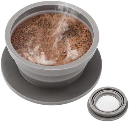 Paperless Collapsible Travel Pour Over Coffee Maker Camping, Travel Pour Over Coffee Dripper with Reusable Stainless Steel Filter, Single Cup Coffee Strainer (Grey)