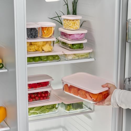 Glass Food Storage Containers with Lids — 8 Piece — 57.5 oz & 40.57 oz Glass with BPA-Free Leak Resistant Stackable Lids — Microwave, Oven & Dishwasher Safe — Ideal for Meal Prep & More Berry Blush
