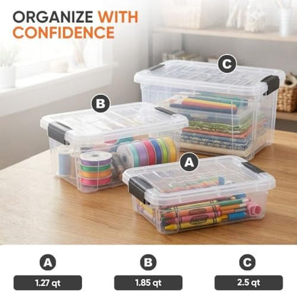 Superio 2.5 Quart Clear Plastic Storage Boxes with Lids, Stackable Organizer Containers, BPA-Free Storage Bins for Home, Office, School & Dorm, 1 Pack