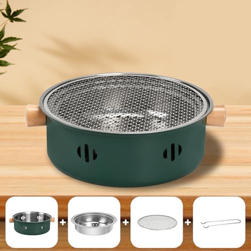 Portable Charcoal Barbecue Grill, 1pc Small Outdoor Camping Grill (Green)