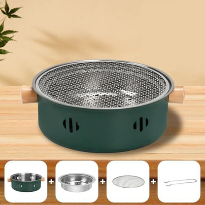 Portable Charcoal Barbecue Grill, 1pc Small Outdoor Camping Grill (Green)
