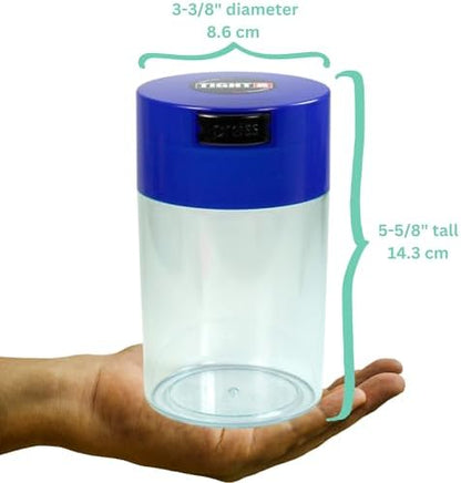 Tightvac - 1 oz to 6 ounce Vacuum Sealed Storage Container - Dark Blue Cap & Clear Body