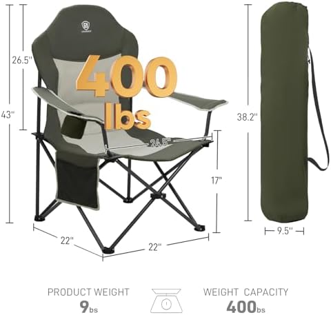 EVER ADVANCED Camping Chairs, Lawn Chairs Outdoor Sports Chairs, Folding Chair 2 Pack Camping Chairs for Adults, Supports 400lbs, Green