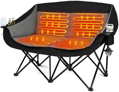 Heated Double Camping Chair - Oversized Padded Loveseat for Adults