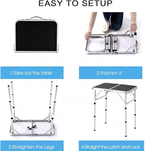Folding Table Small, 24''L x16''W Camp Aluminum Table, Lightweight Portable