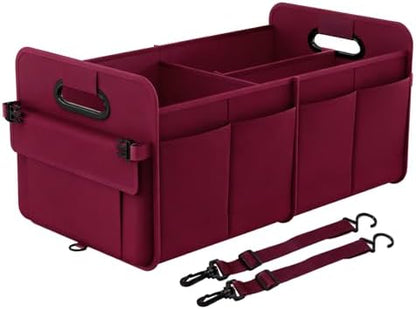 titiyiof Trunk Organizer SUV, Car Organizers and Storage, NOT-FLIMSY ANTI-SLIDE 70L Spacious Collapsible Sturdy Trunk Organizer for Grocery/Car Accessories/Women Men's Gift, Wine Red