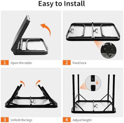 Folding Camping Table, Black Aluminum Frame,2-Position Adjustable Height,Lightweight Carry Handle, Portable for Travel, Camping Outdoor Use, 2 Ft x 1.5 Ft(Small), Black