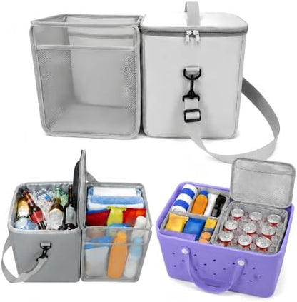 2-in-1 Cooler Organizer Insert Compatible with X Large Bogg Bag Cooler, Leakproof Insulated Cooler with Mesh Divider, Dry Wet Separate Beach Tote Accessory for Pool, Camping & Travel