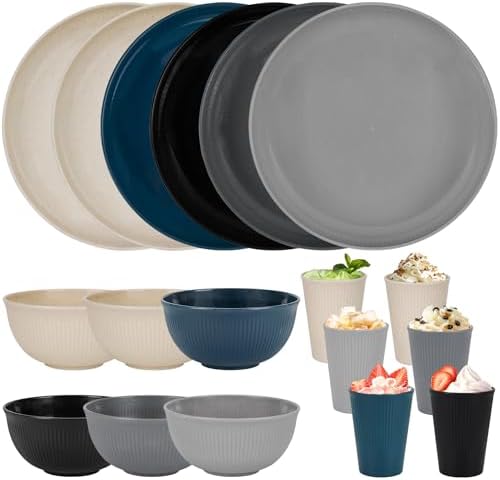 Plastic Dinnerware Sets for 6 People 18pcs Camping Plates and Bowls Set