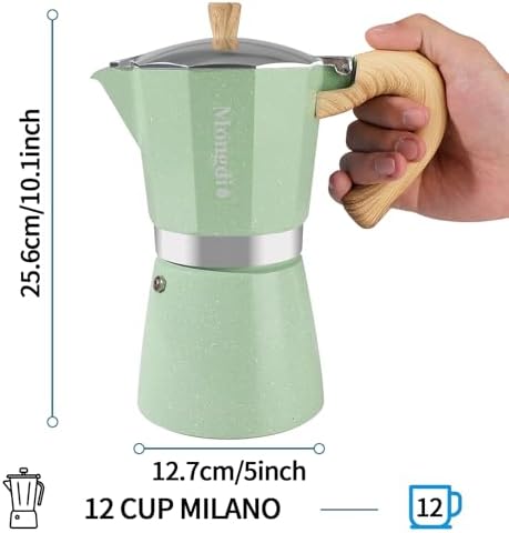 Mongdio Stovetop Espresso Maker Moka Pot, Cuban Coffee Maker Stove top coffee maker Moka Italian Espresso Greca Coffee Maker Brewer Percolator, 12 Espresso Cups, 20 oz - Green
