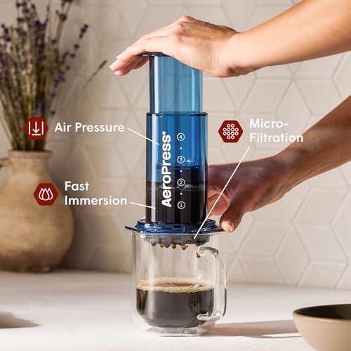 AeroPress Clear Blue Coffee Press, French Press, Pour-Over & Espresso Style