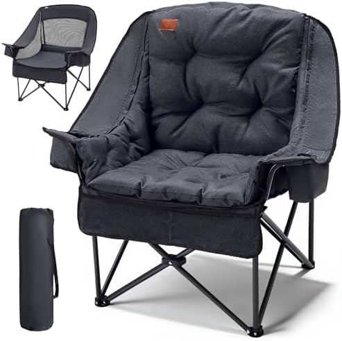 EVER ADVANCED XL Camping Chair with Detachable Cushion Support 400LBS Black