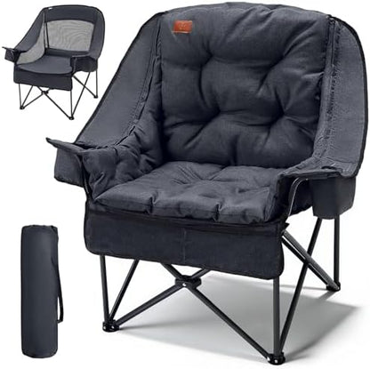 EVER ADVANCED XL Camping Chair with Detachable Cushion Support 400LBS Black