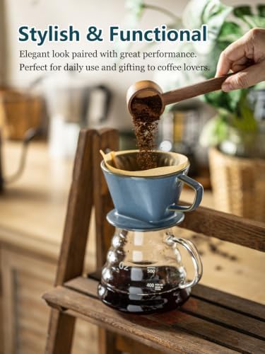 Gomakren Pour Over Coffee Maker Ceramic Coffee Dripper, 3 Hole Cone Brewer