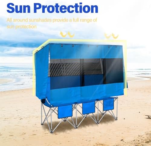 BESTHLS Portable Folding Camping Chair with Canopy Shade for 3 Person Blue