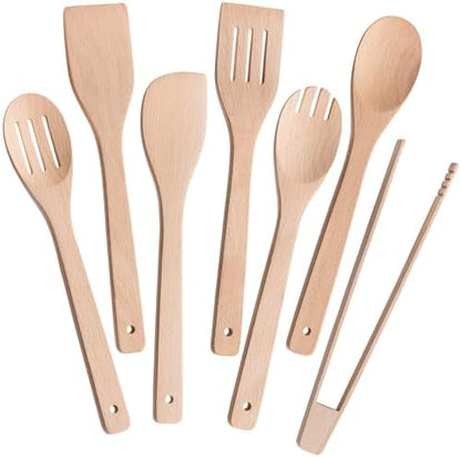 Eisinly 7-Piece Wooden Cooking Spoons, Sturdy Beech Utensil Set