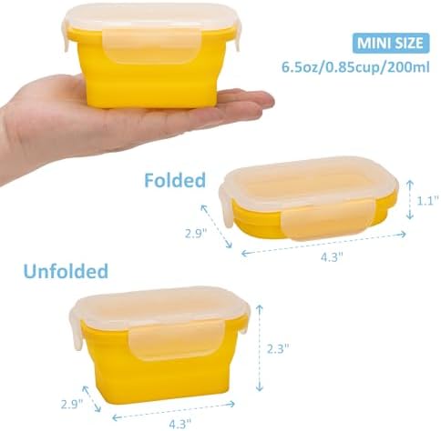 Collapsible Food Storage Containers with Lids, Small Silicone Snack Containers, Stackable Portion Control Containers, Mini Fridge Organizer, Microwave Freezer Dishwasher Safe, 6.5oz, 6 Pack