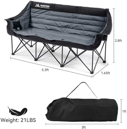 Huskfirm 3 Person Camping Chairs Folding Double Camp Chair for Adults Black
