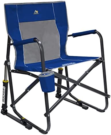 GCI Outdoor Freestyle Rocker Camping Chair | Portable Folding Rocking Chair with Solid, Durable Armrests, Drink Holder & Comfortable Backrest — Royal Blue