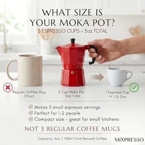 Mixpresso 3 Cup Moka Pot Stovetop Espresso Maker, Italian Cuban Coffee Pot