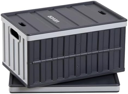 VEVOR Plastic Collapsible Storage Bins with Lids, 65L 2 Packs, Stackable Folding Storage Crates with Handles, Holds 84 lbs Per Bin, Heavy Duty Containers, Space-Saving Baskets, for Home Organizing