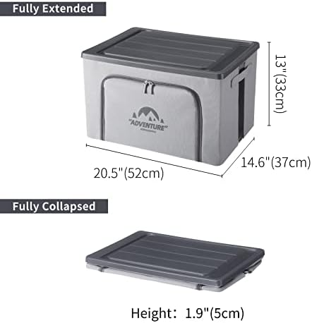Trunk Organizer for Camping Gear, 68L Foldable Fabric Car Container with a Lid, 20 Gallon Storage Box for Picnic, Camp, SUV, Jeep, Gray