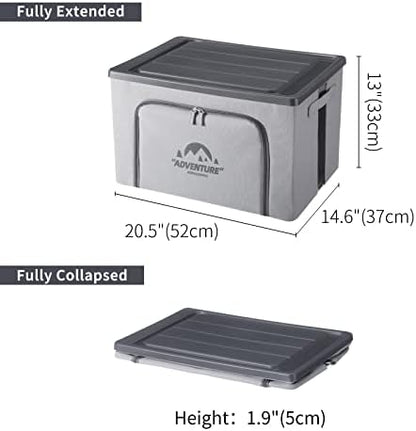 Trunk Organizer for Camping Gear, 68L Foldable Fabric Car Container with a Lid, 20 Gallon Storage Box for Picnic, Camp, SUV, Jeep, Gray