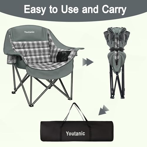 Youtanic Oversized Large Padded Camping Chair, 400 lbs Foldable Lawn Chair