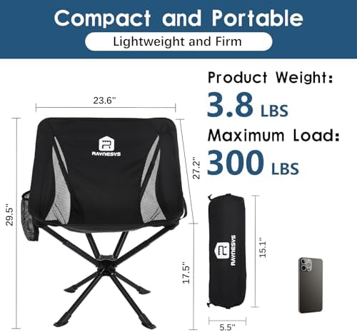 Raynesys Portable Swivel Camping Chair, 8 Seconds Quick Setup Easy Carry