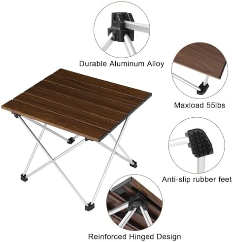 Tesouro Camping Table with Aluminum Table Top, Folding Beach Table Easy to Carry, Prefect for Outdoor, Picnic, BBQ, Cooking, Festival, Beach, Home Use