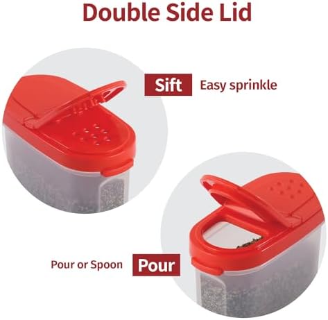 SIGNORA WARE Spice Jars with Lids -8 and 4 oz Refillable Empty Airtight Spice/Seasoning Containers Set -2 way Pour/Sift Shaker Lids Clear Plastic Spice/Seasoning Organizer Kitchen/Travel 8 pk.Red
