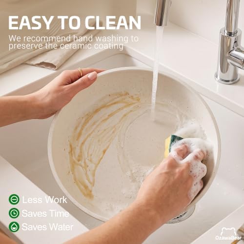 12 Pcs Pots and Pans Set Non Stick, Ceramic Cookware Set Non Toxic with Detachable Handles, Healthy Induction Cookware Oven Safe RV Kitchen Set, PFAS PFOA & PTFE Free, Cream White