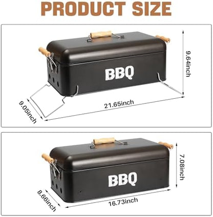Tabletop Charcoal Grill with Locking Lid & Handles, 16.5" x 9" Travel Size