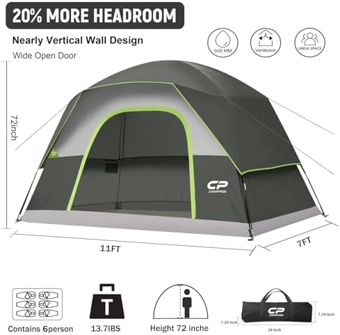 CAMPROS CP Tents for Camping 2/4/6 Person, Waterproof Windproof Dome Tent