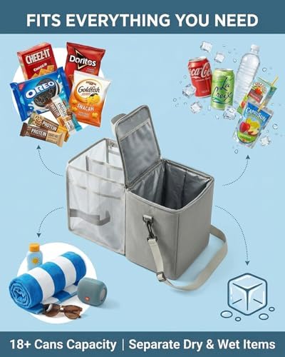 Insulated Cooler Organizer Insert Compatible with XL Bogg Bag,2-in-1 Dry-Wet Separate Tote Insert Leakproof Cooler&Mesh Storage Bag,Bogg Bag Accessories for Beach,Camping