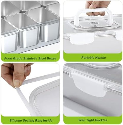 Snackle Box Container Stainless Steel - 8 Compartment Divided Serving Tray
